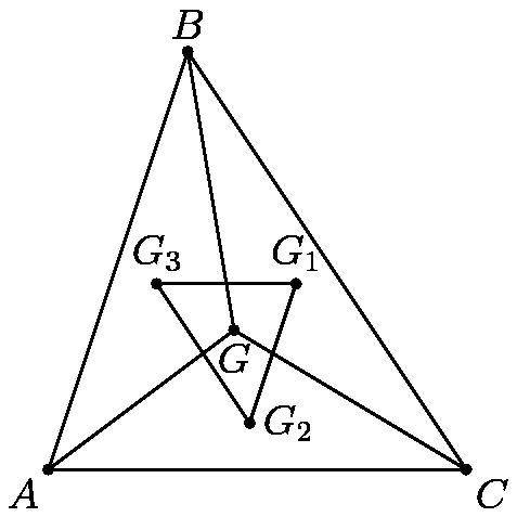 G is the centroid of triangle ABC. G_1,G_2, and G_3 are the centroids of triangle BCG, triangle CAG