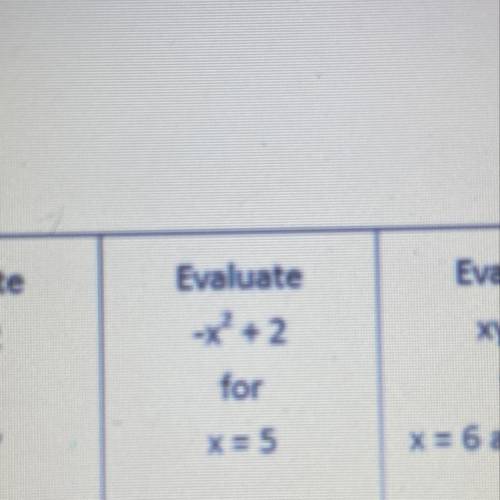 Please help me 
evaluate 
-x^2 + 2 
for 
x=5