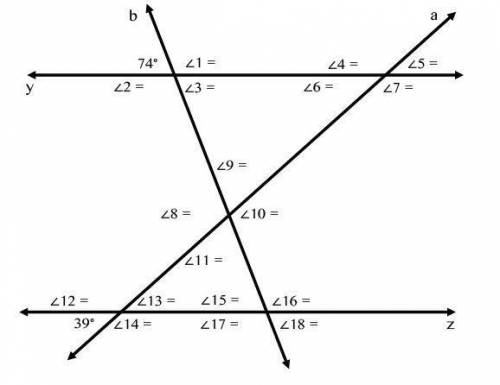18 POINTS for finding 18 ANGLES on parallel lines and transversal