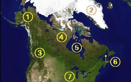 Which number on the map above represents the Rocky Mountains in Canada?

A. 1 
B. 4
C. 7
D. 3