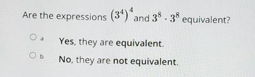 Are the expressions (3^4)^4 and 3^8 x 3^8 equivalent? I need help ASAP