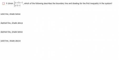 Given , which of the following describes the boundary line and shading for the first inequality in