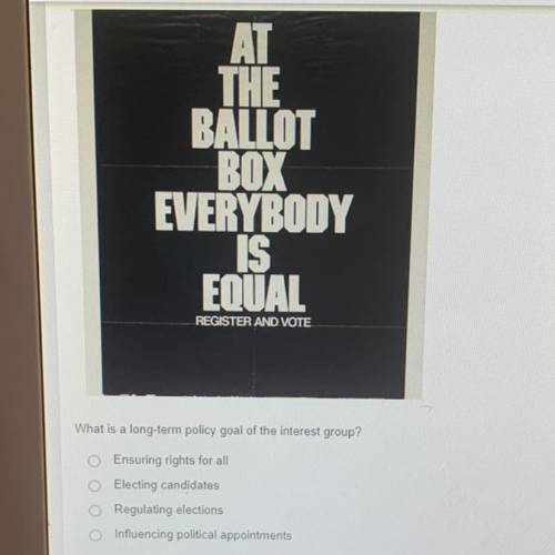 “AT THE BALLOT BOX EVERYBODY IS EQUAL

REGISTER AND VOTE”
What is a long-term policy goal of the i