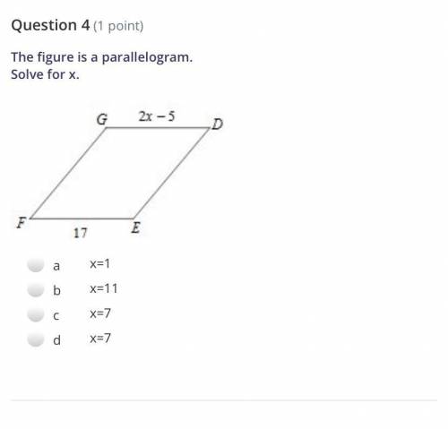 The figure is a parallelogram.

Solve for x.
L2FwcGhvc3RpbmdfcHJvZC9ibG9icy9BRW5CMlVvWm1vYnYzTkY3T