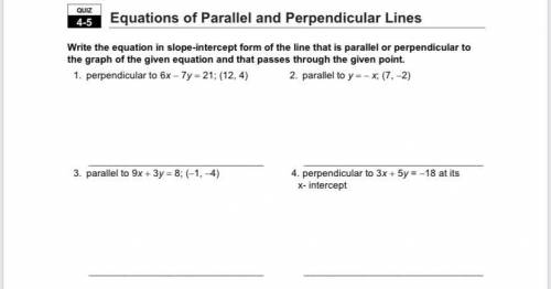Geometry HELP ASAP Equations of Perpendicular and parallel lines (please

Provide work will mark b