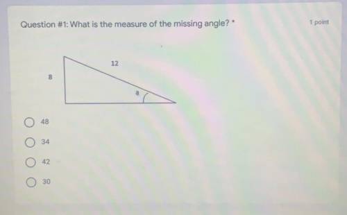 What is the measure of the missing angle? (trigonometry)