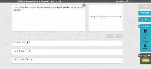 Use the drop-down menus to complete the statements below based on the number line diagram.