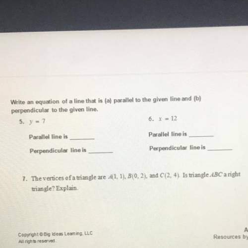 Write an equation of a line that is (a) parallel to the given line and (b)

perpendicular to the g