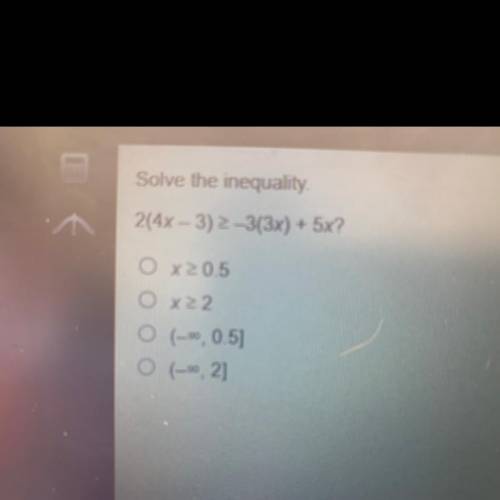 Solve the inequality.
2(4x-3) 2-3(3x) + 5X?