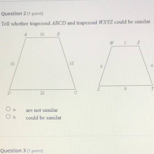Tell whether trapezoid ABCD and trapezoid WXYZ could be similar plss help