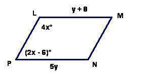 Find the value of X and Y in the parallelogram LMNP.

A.x = 31, y = 2 B.x = -3, y = 2 C.x = 2,