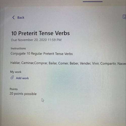 Conjugate 10 regular preterit tense verbs