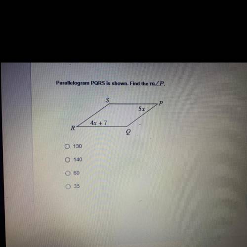 Parallelogram pqrs is shown. find the m
