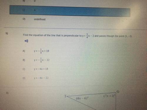 Find the equation of the line that is perpendicular to y= 1/4x - 2 and passes through the point (5,