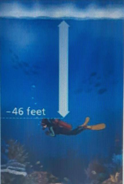 A scuba diver is swimming at the depth shown, and then swims 0.5 foot toward the surface every 3 se