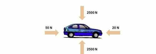 What is the magnitude (size) and direction of the cumulative force acting on the car shown in the p