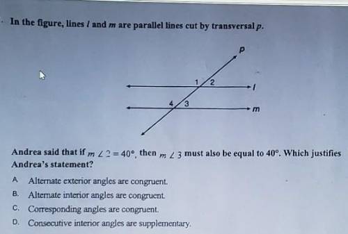 In the figure lines l and m are parallel lines cut by transverse p