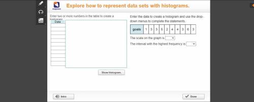 I WILL GIVE BRAINIEST Enter the data to create a histogram and use the drop-down menus to complete