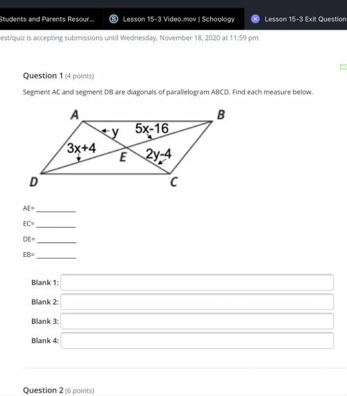 PLEASE HELP!

Segment AC and segment DB are diagonals of parallelogram ABCD. Find each measure bel