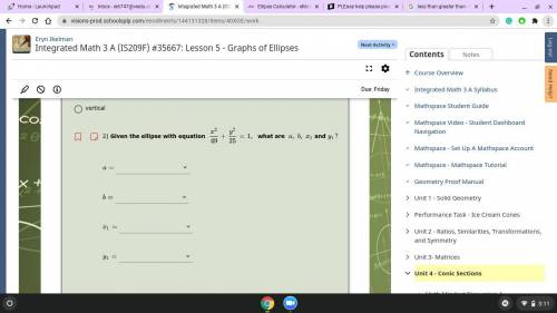Integrated Math 3 A (IS209F) #35667: Lesson 5 - Graphs of Ellipses