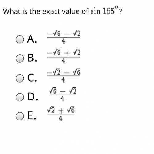 What is the exact value of sin165° ?