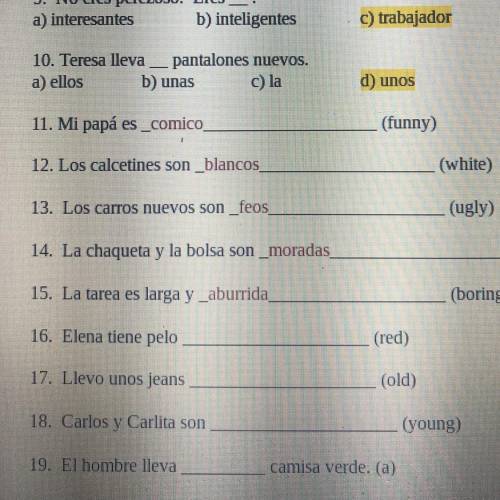 HELP PLEASE 16-19 SPANISH HOMEWORK