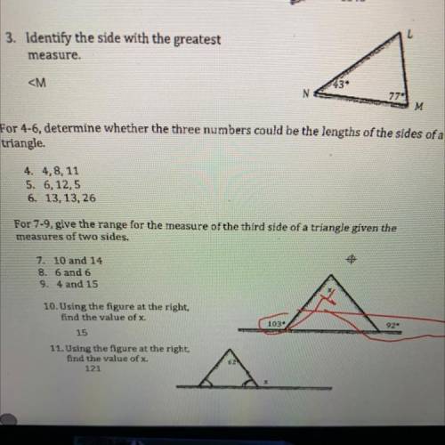 For 4-6, determine whether the three numbers could be the lengths of the sides of a

triangle.
4.