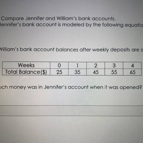 Compare Jennifer and William's bank accounts

Jennifer's bank account is modeled by the following