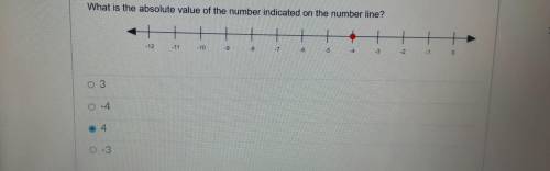 Please help

What is the absolute value of the number indicated on the number line?
A. 3
B. -4
C.