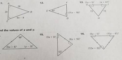Find the value of x 11-13 and find the value of x and y 14-16
