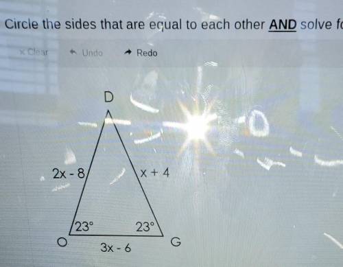 NEED HELP ASAPcircle the sides that are equal to each other AND solve for the value of x.