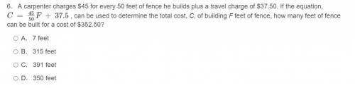 Carpenter charges $45 for every 50 feet of fence he builds plus a travel charge of $37.50.