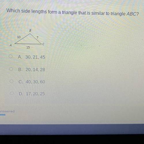Which side lengths form a triangle that is similar to triangle ABC