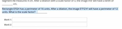 1. Segment AB measures 4 cm. After a dilation with a scale factor of 3, the image A'B' will have a