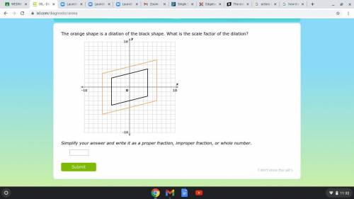 The orange shape is a dilation of the black shape. What is the scale factor of the dilation?