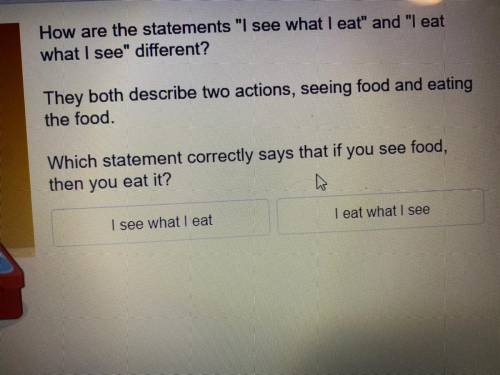 How are the statements I see what I eat and I eat

what I see different?
They both describe tw