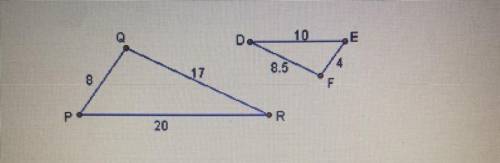 Are the triangles similar? If so, determine the scale factor of APOR to AEFD.

A)
NO
B)
YES; 2:1
C