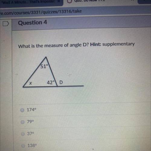What is the measure of angle d?