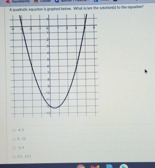 URGENT PLEASE HELP!!!

A quadratic equation is graphed below. What is/are the solution(s) to the e