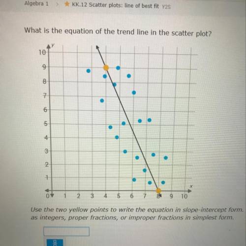 Algebra 1 KK.12 Scatter plots: line of best fit Y2S

What is the equation of the trend line in the