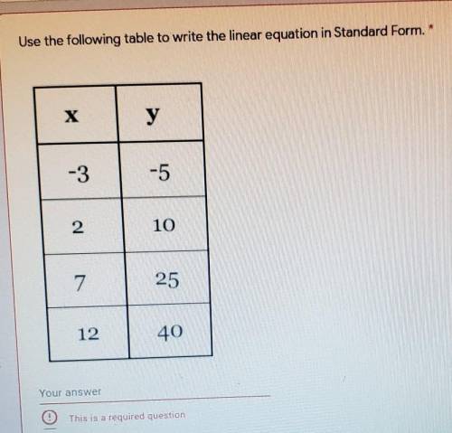 Use the following table to write the linear equation in Standard Form.*

i also need help on like