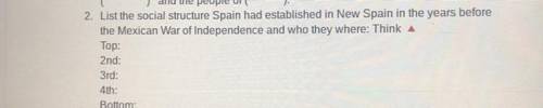 List the social structure Spain had established in new Spain in the New Years before the Mexican wa