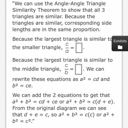 Lyndsey was using the diagrams and Angle-Angle Triangle Similarity to prove the Pythagorean Theorem