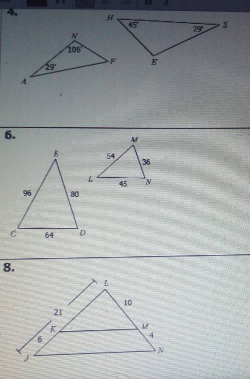 Determine whether the triangles are congruent by AA SSS SAS, or bot similar