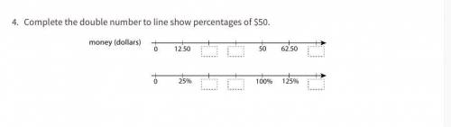 Complete the double number to line show percentages of $50.