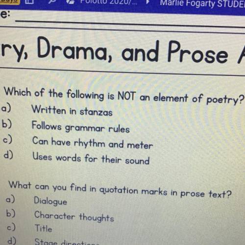Whats the answer for the element pf poetry?