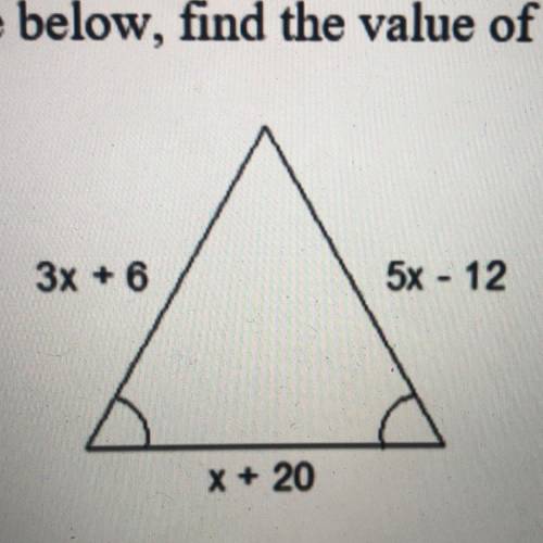 Please help me !! Given the figure below, find the value of x.

A. 7
B.8
C.9
D. 14.4
E. 18.44
