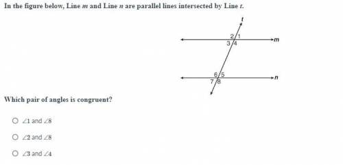 In the figure below, Line m and Line n are parallel lines intersected by Line t.

Which pair of an