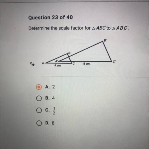 Determine the scale factor for ABC to A'B'C: