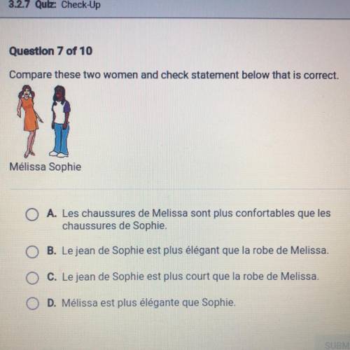 Compare these two women and check statement below that is correct.

A. Les chaussures de Melissa s